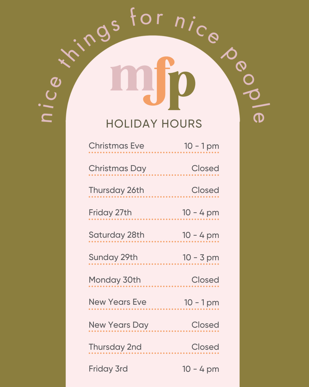 2024/5 HOLIDAY HOURS