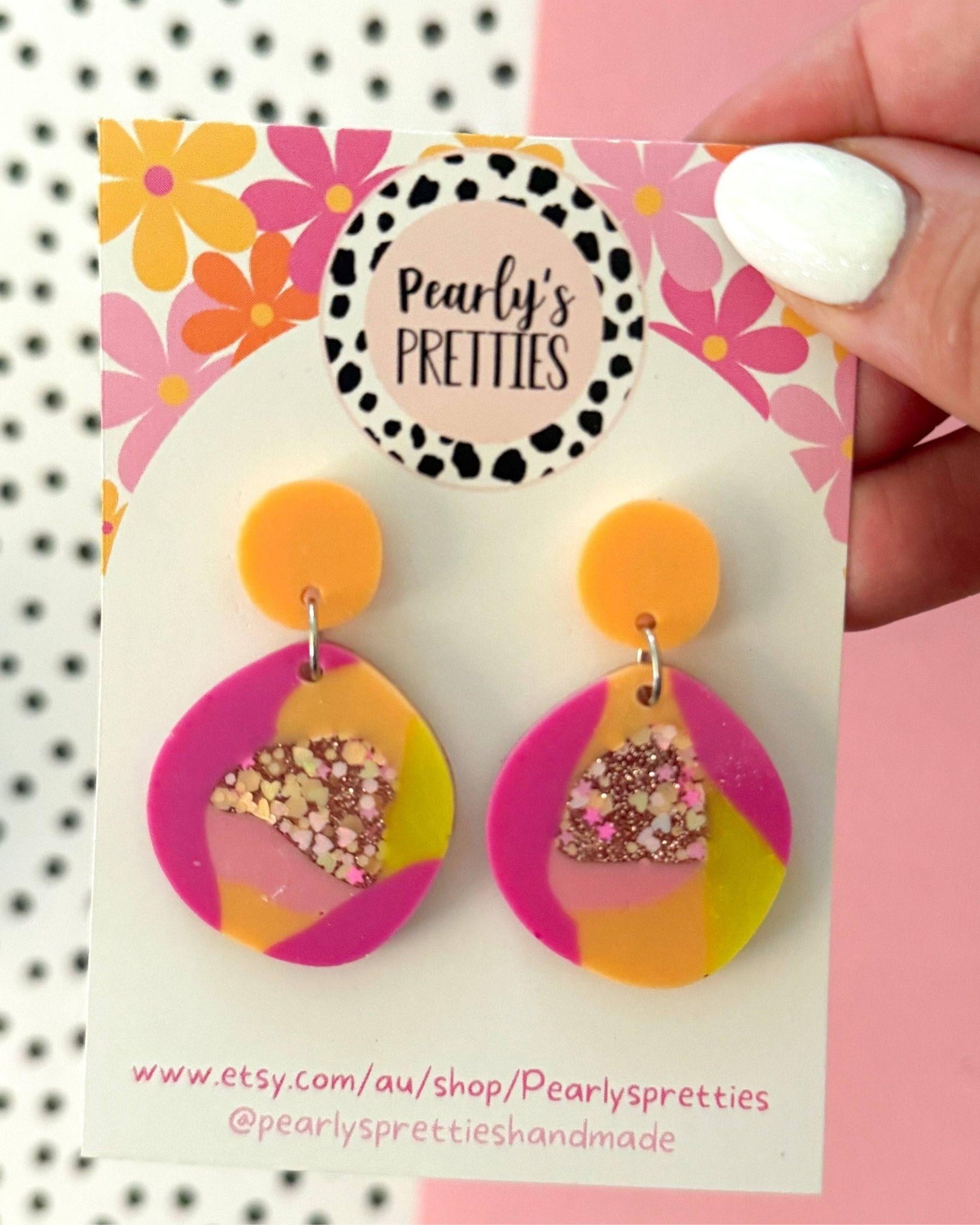 Resin Statement Earrings - Organic Blobby - Sorbet Shimmer