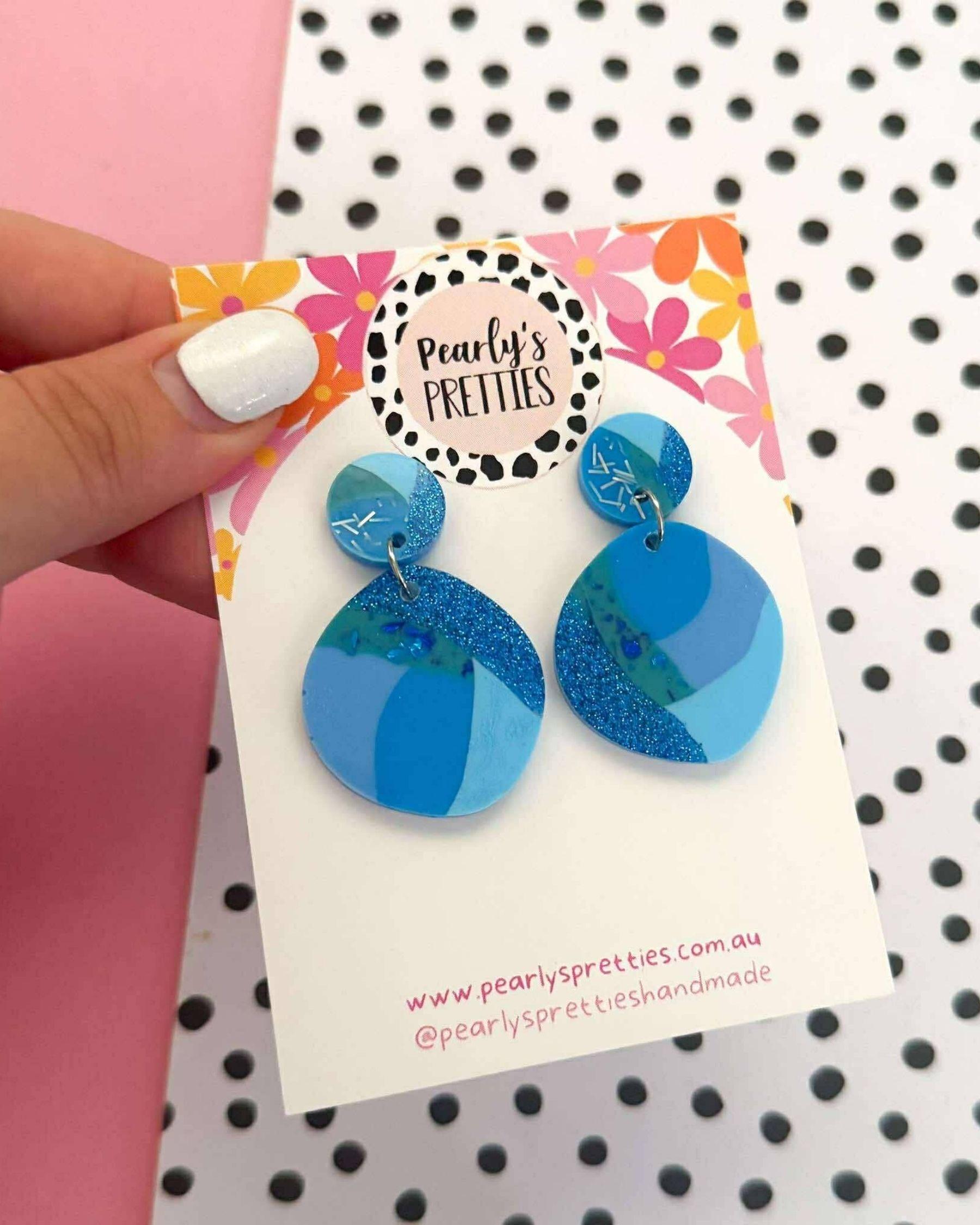 Resin Statement Earrings - Organic Blobby - Coastal Cool