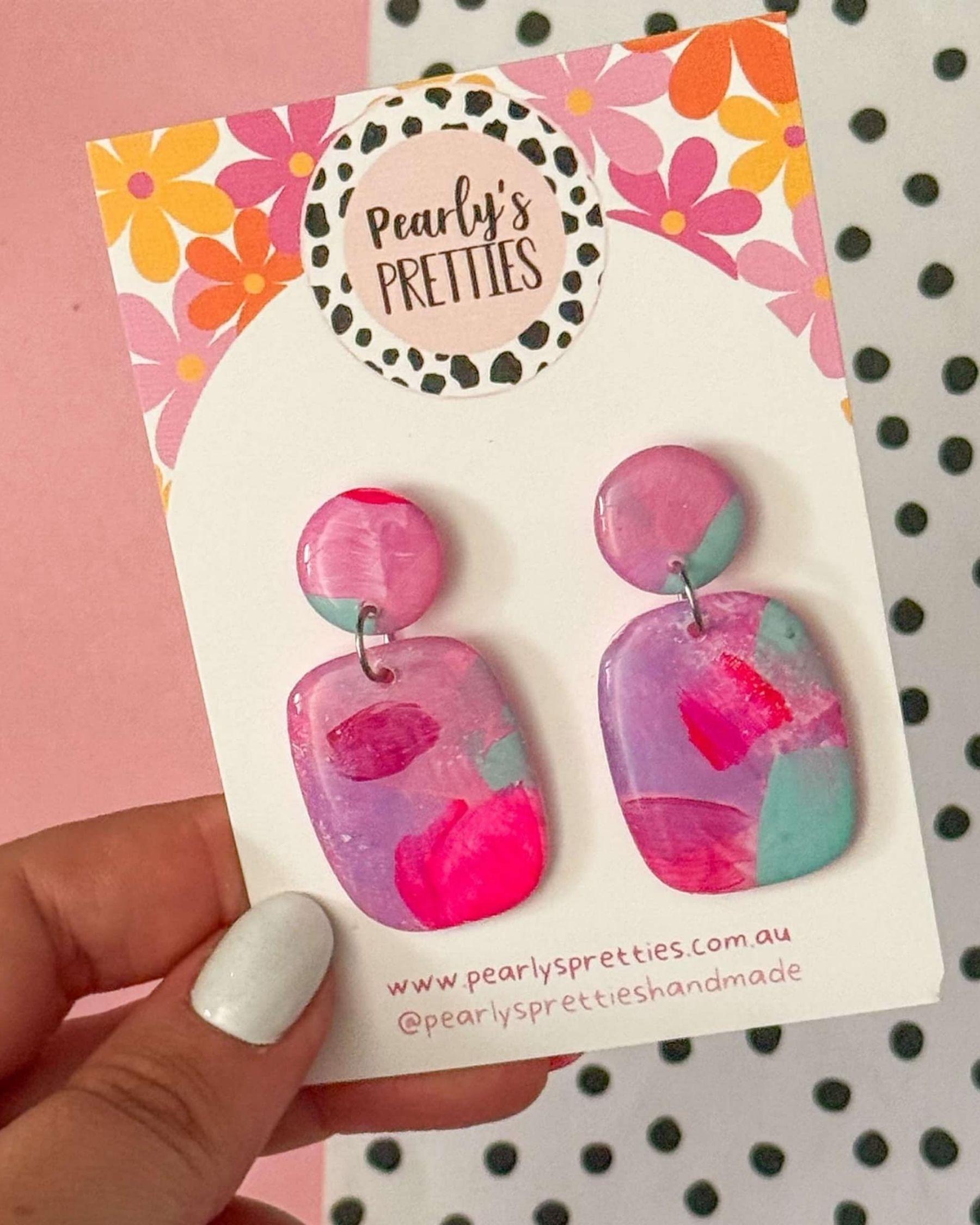 Resin Statement Earrings - Square-ish - Pinkie