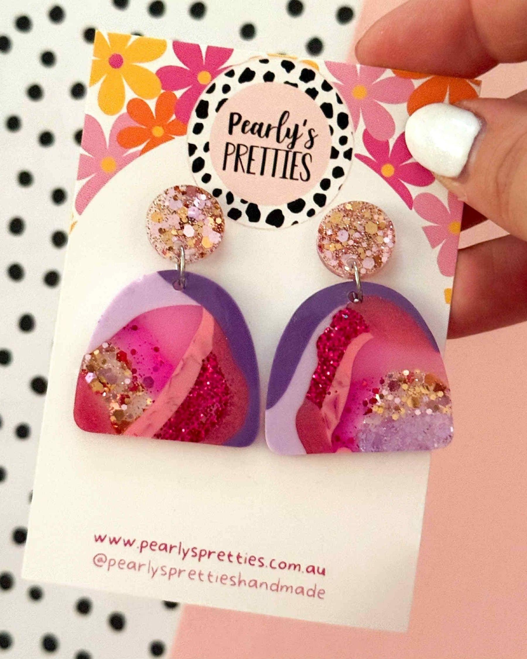 Resin Statement Earrings - Archies - Glitter & Berry Blush