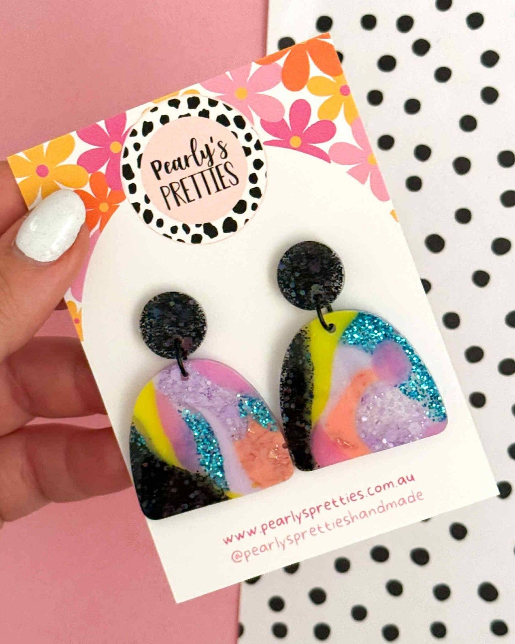 Resin Statement Earrings - Archies - Black & Retro Remix