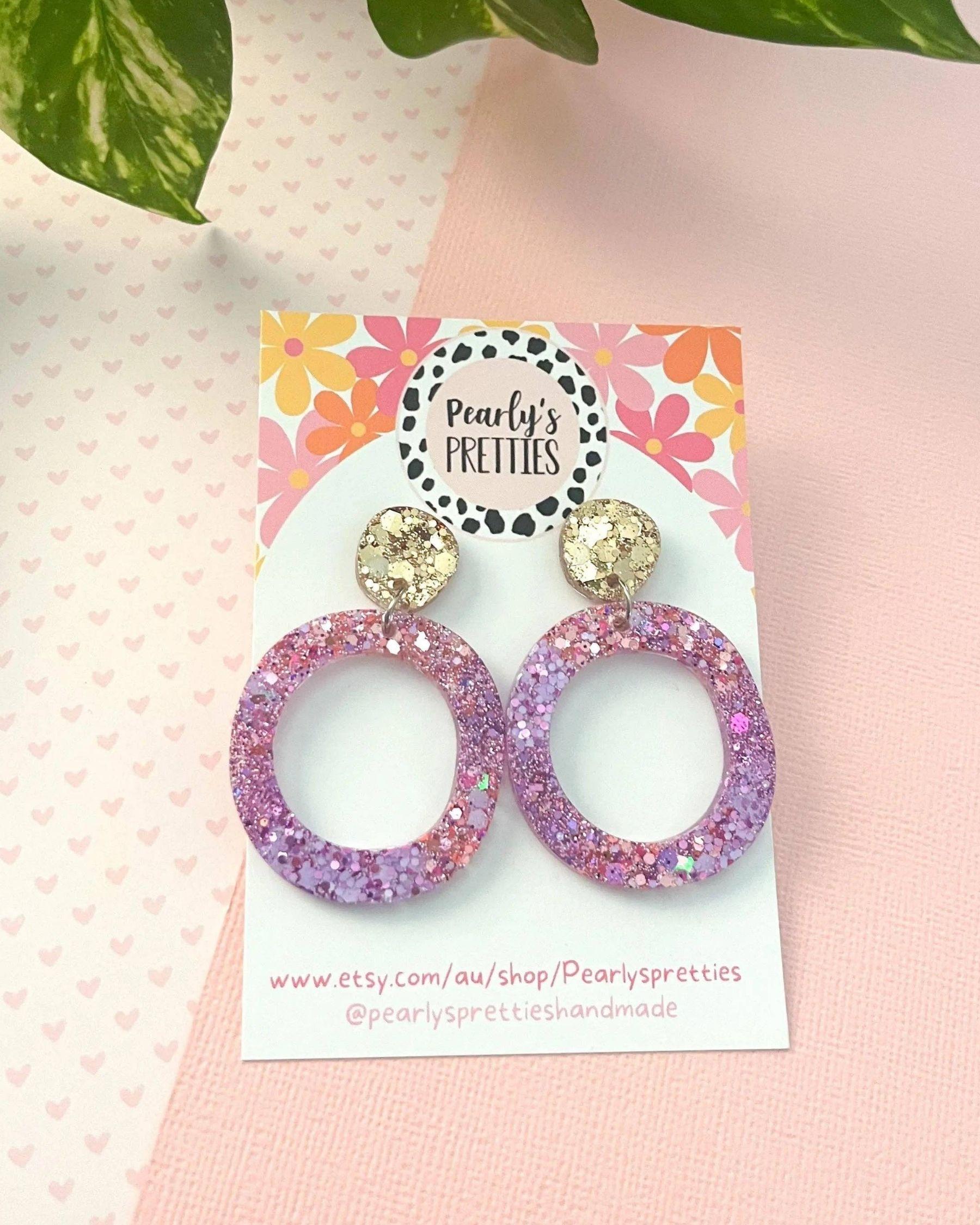Resin Statement Earrings - Holy O - Pink Glitter