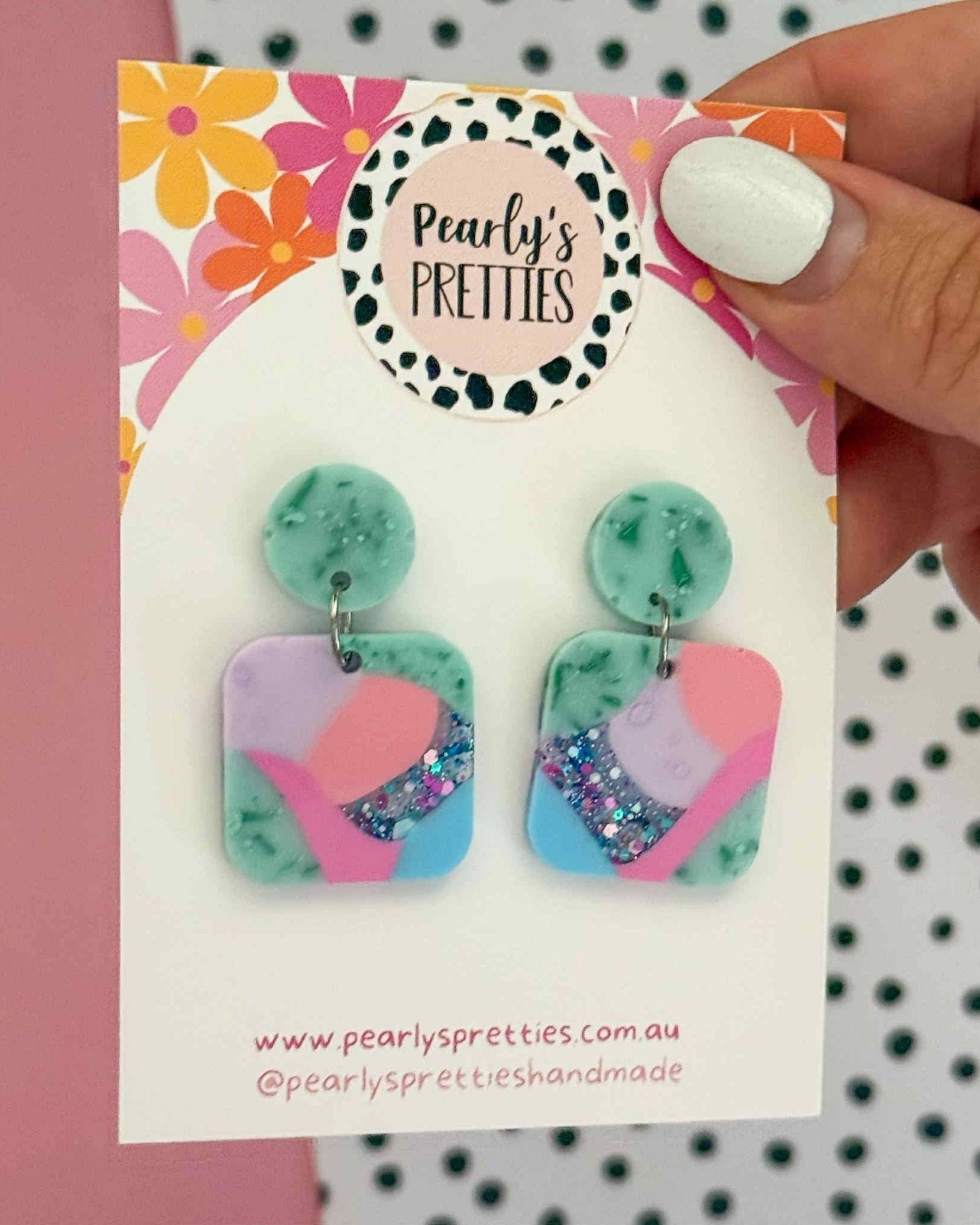 Resin Statement Earrings - Square-ish - Bubblegum Bliss