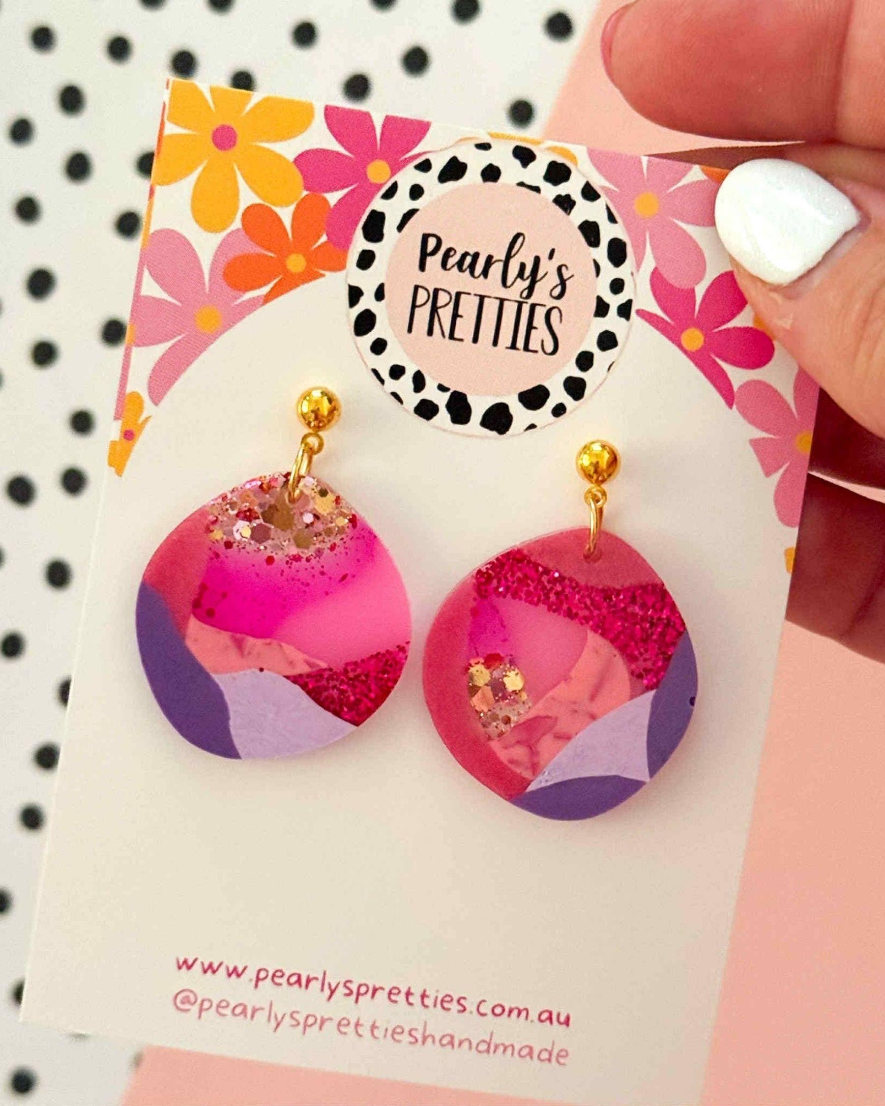 Resin Statement Earrings - Organic Blobby - Berry Blush