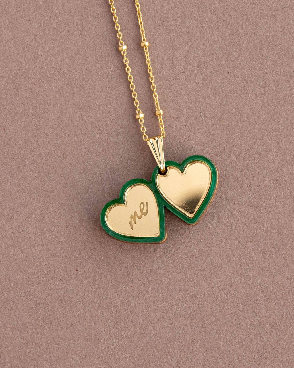I Heart Me Open Locket Necklace - Emerald Green & Gold