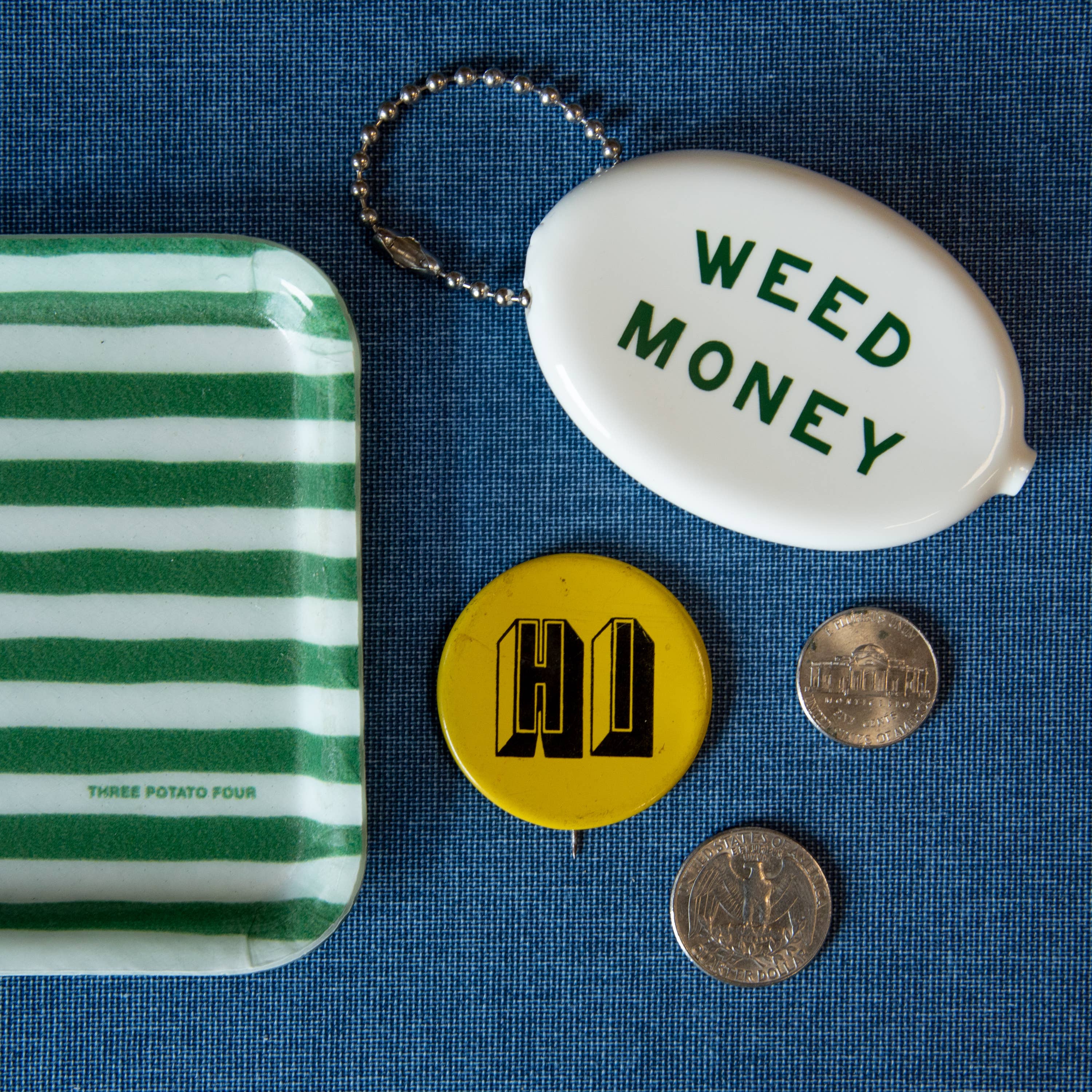 Coin Keyring Pouch - Weed Money (White)