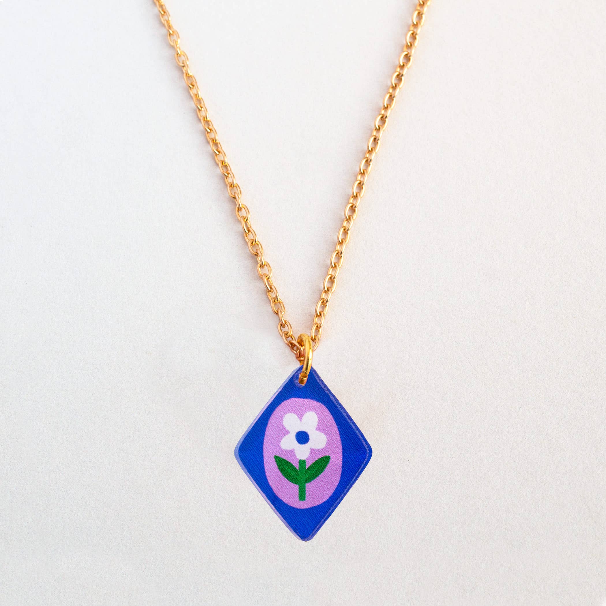 Charm Necklace - Floral Blue