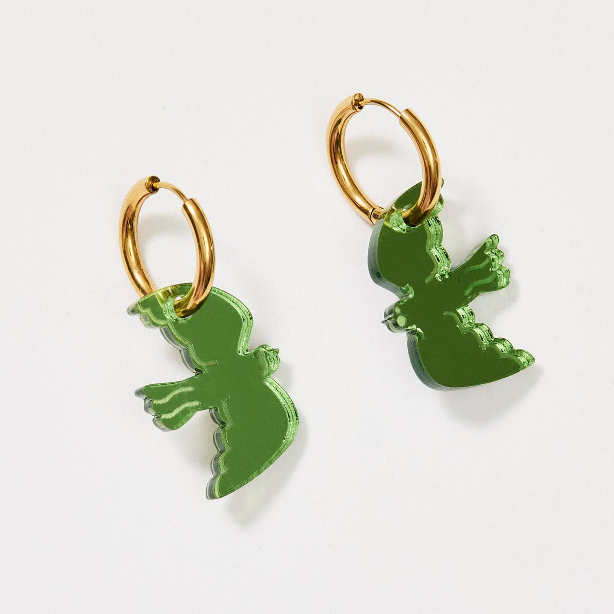 Mini Bird Hoop Earrings - Fern