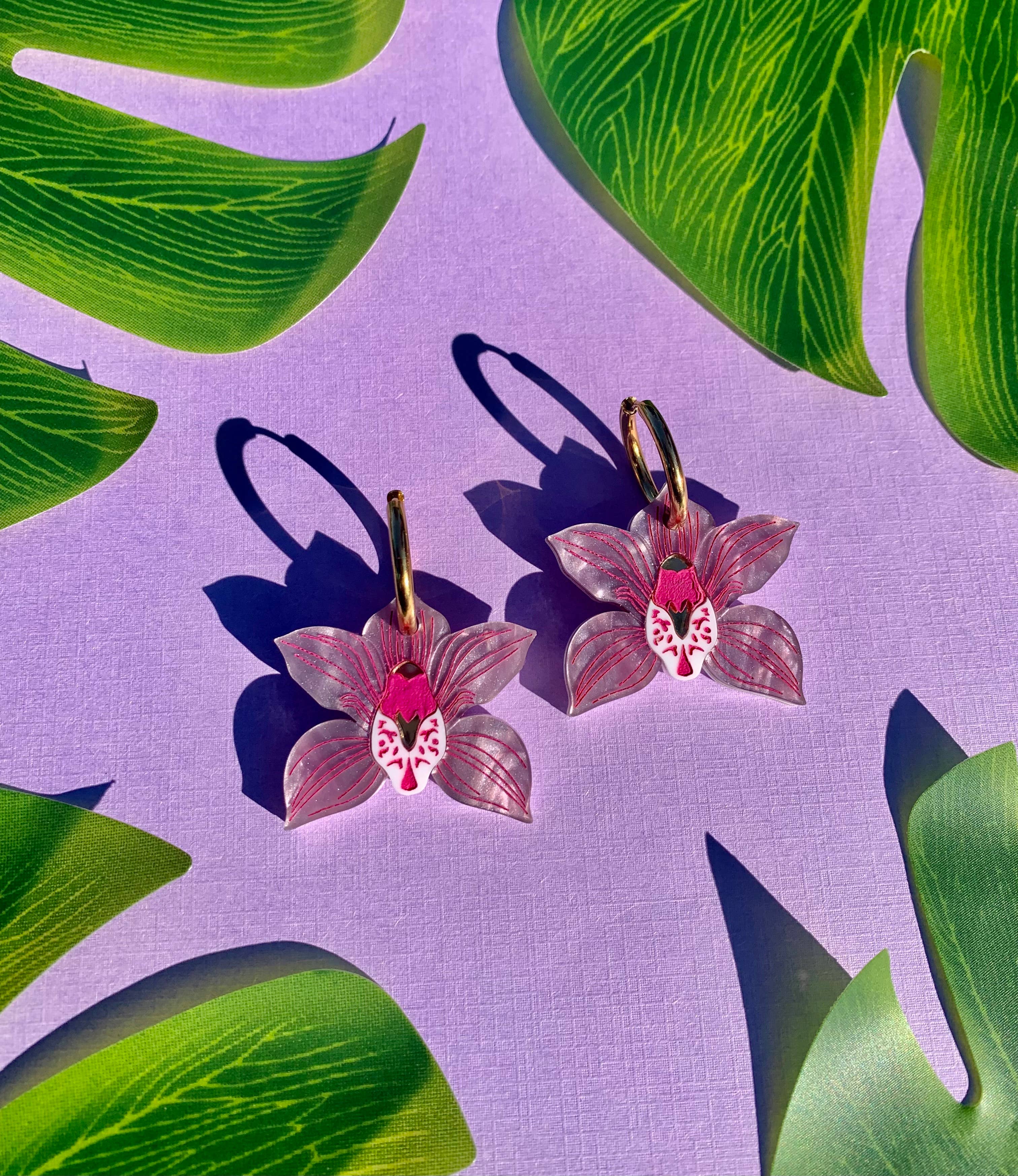 Acrylic Huggie Earrings - Orchids 