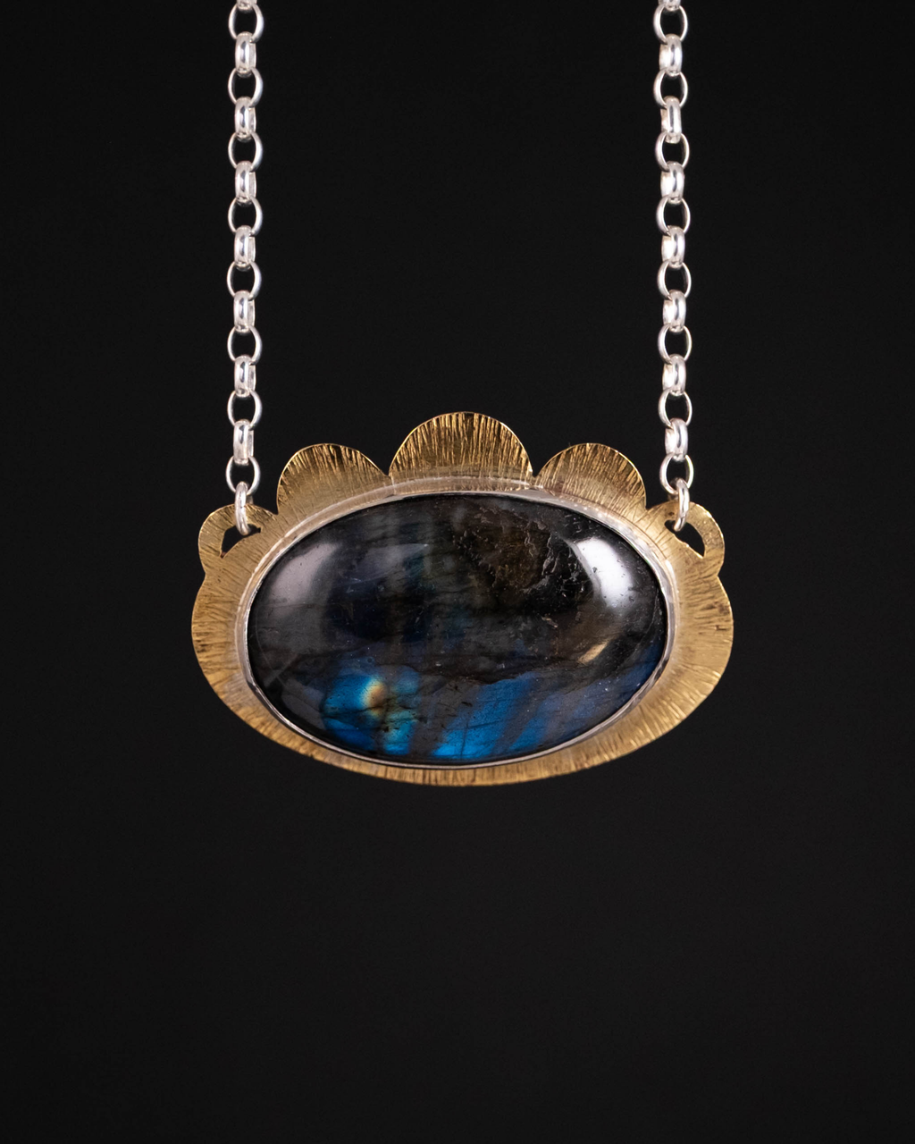 Space Flower Necklace - Silver, Brass & Labradorite