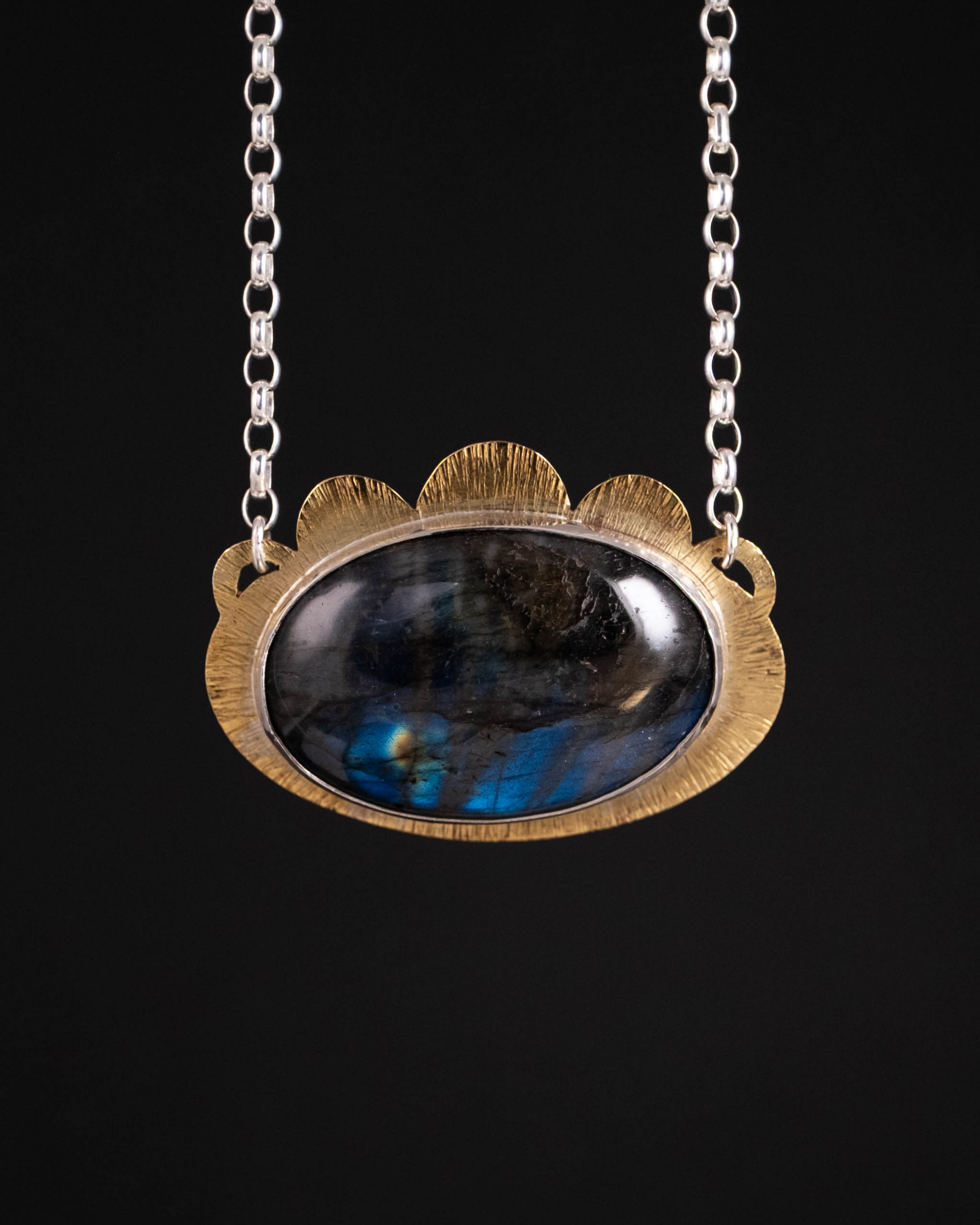 Space Flower Necklace - Silver, Brass & Labradorite