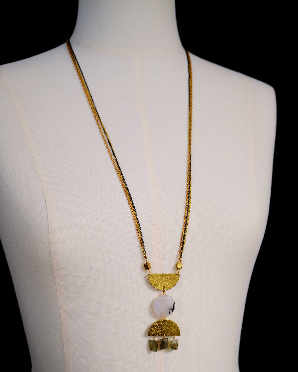 Cutting Shapes Necklace - Brass, Rutilated Quartz & Labradorite