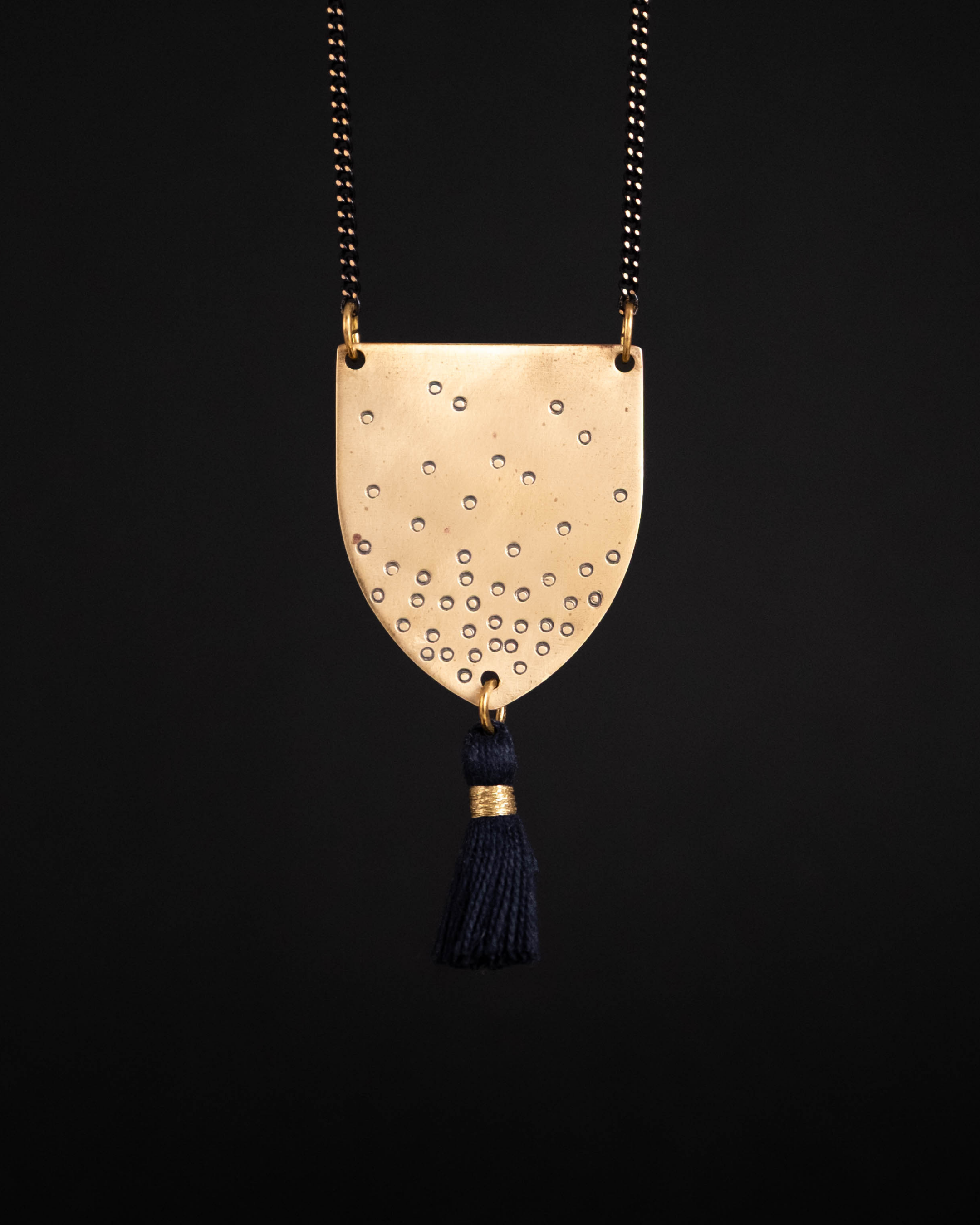 The Ohhhs Shield Pendant Necklace - Brass & Cotton