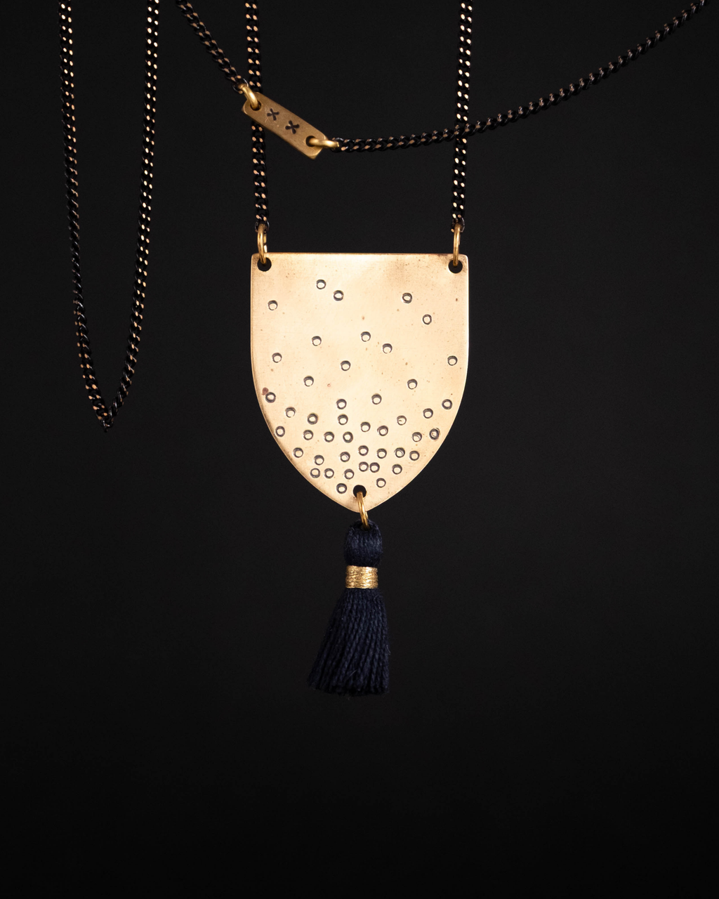 The Ohhhs Shield Pendant Necklace - Brass & Cotton