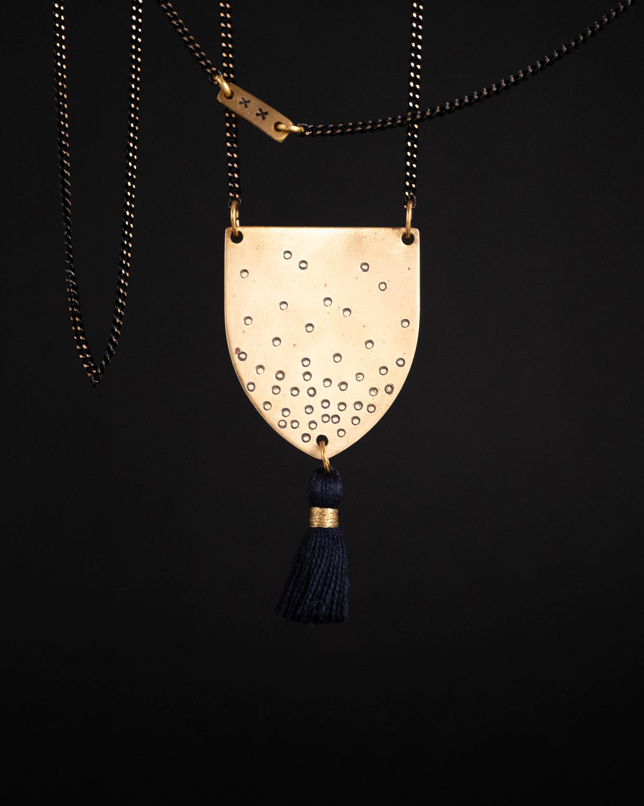 The Ohhhs Shield Pendant Necklace - Brass & Cotton
