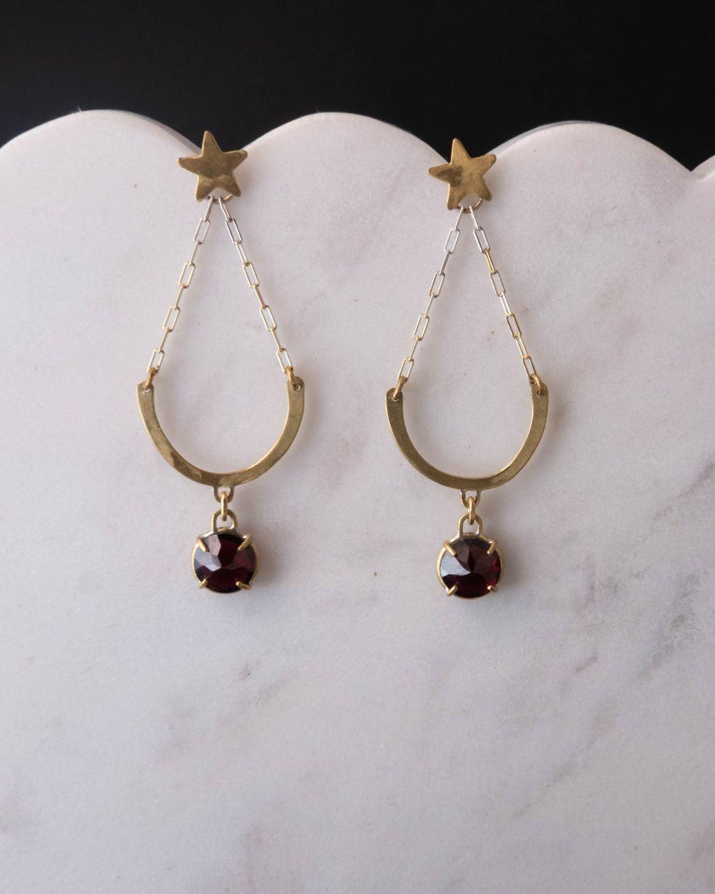 Garnet Rose & Arch Earrings - One of a Kind