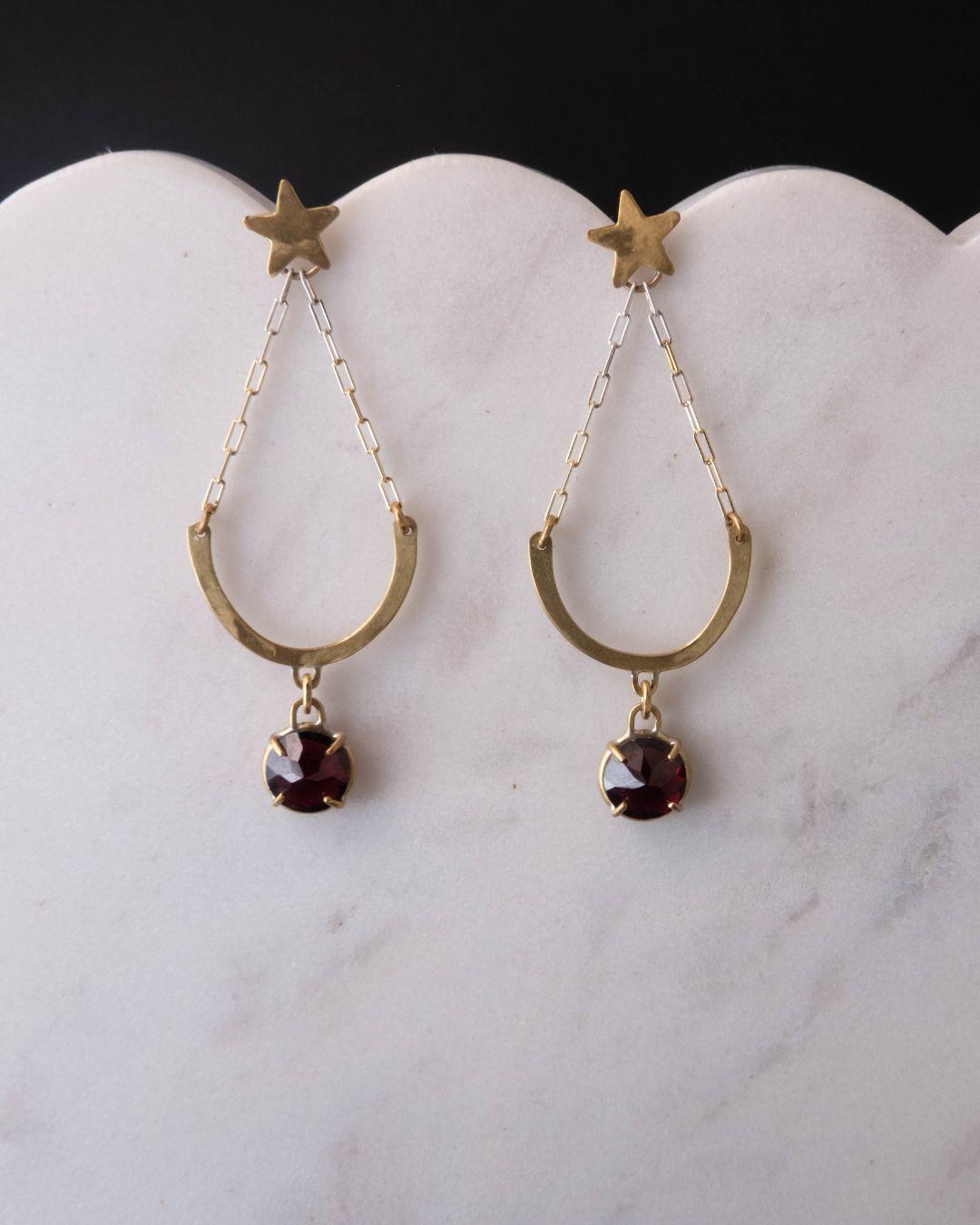 Garnet Rose & Arch Earrings - One of a Kind