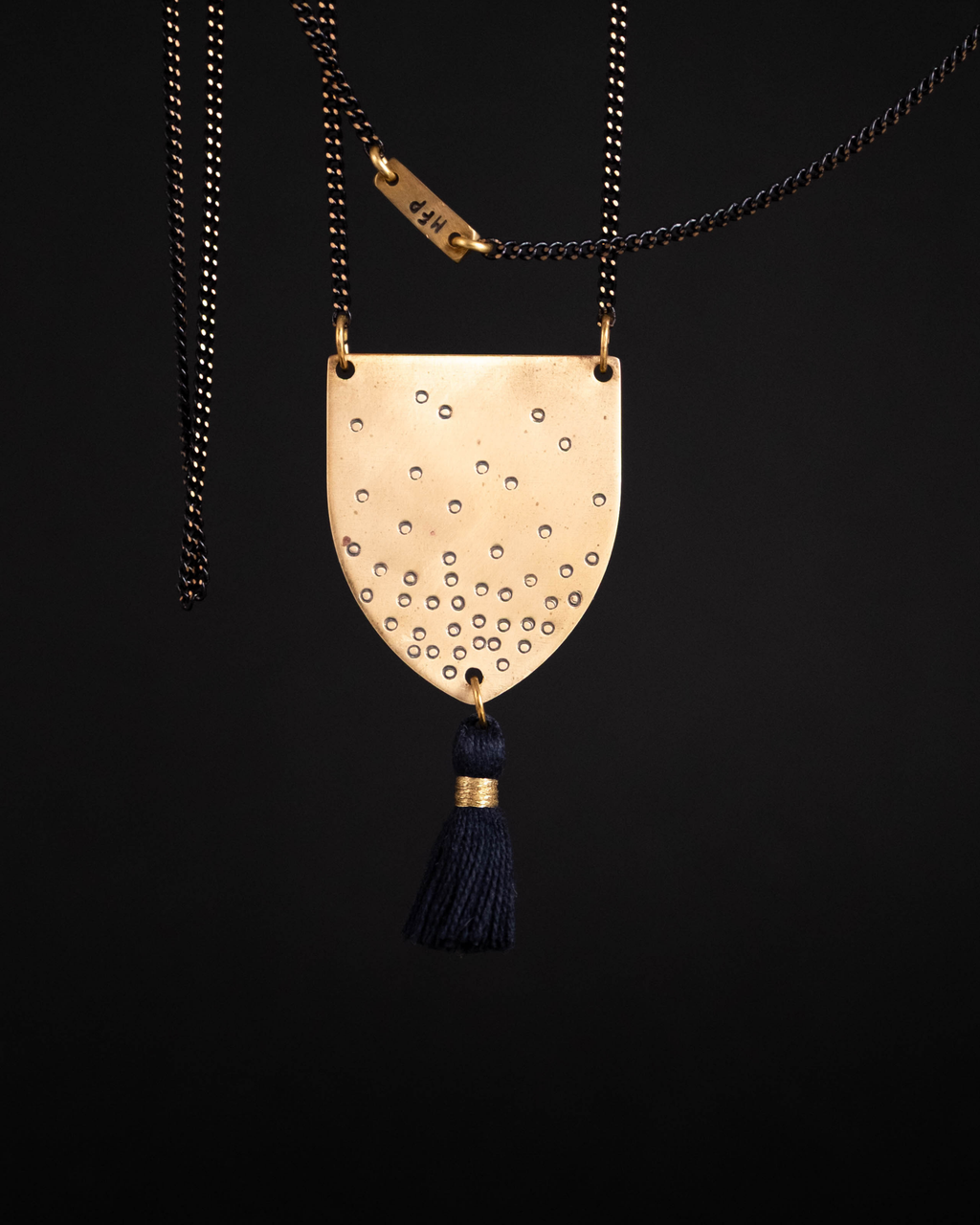 The Ohhhs Shield Pendant Necklace - Brass & Cotton