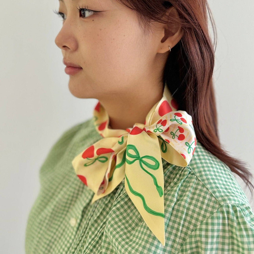 Twilly Ribbon Double Sided Silk Scarf - Cherries & Ribbons