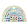Arch-shaped card with rainbow-colored gemstones on a white background