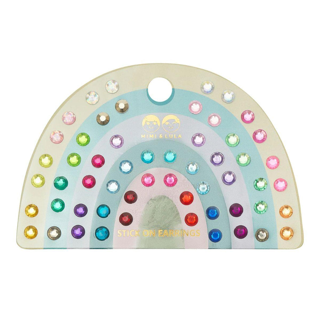 Arch-shaped card with rainbow-colored gemstones on a white background