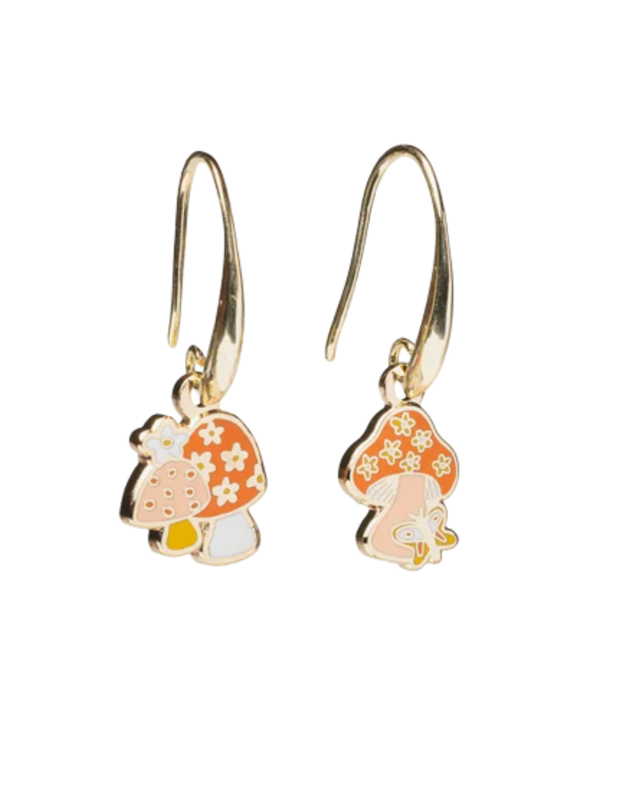 Asymmetrical Cloisonné Drop Earrings - Mushroom Butterfly