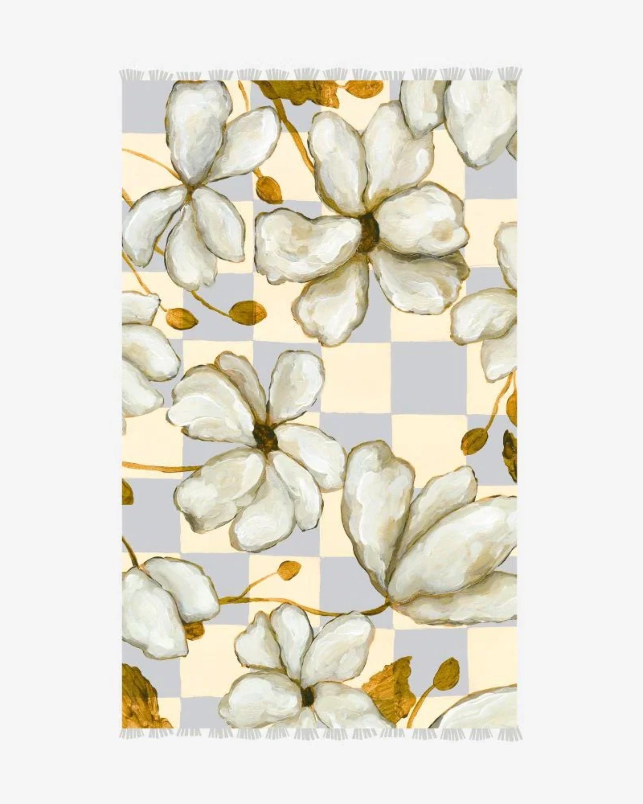 Floral pattern cotton sarong with white flowers on a checkered background