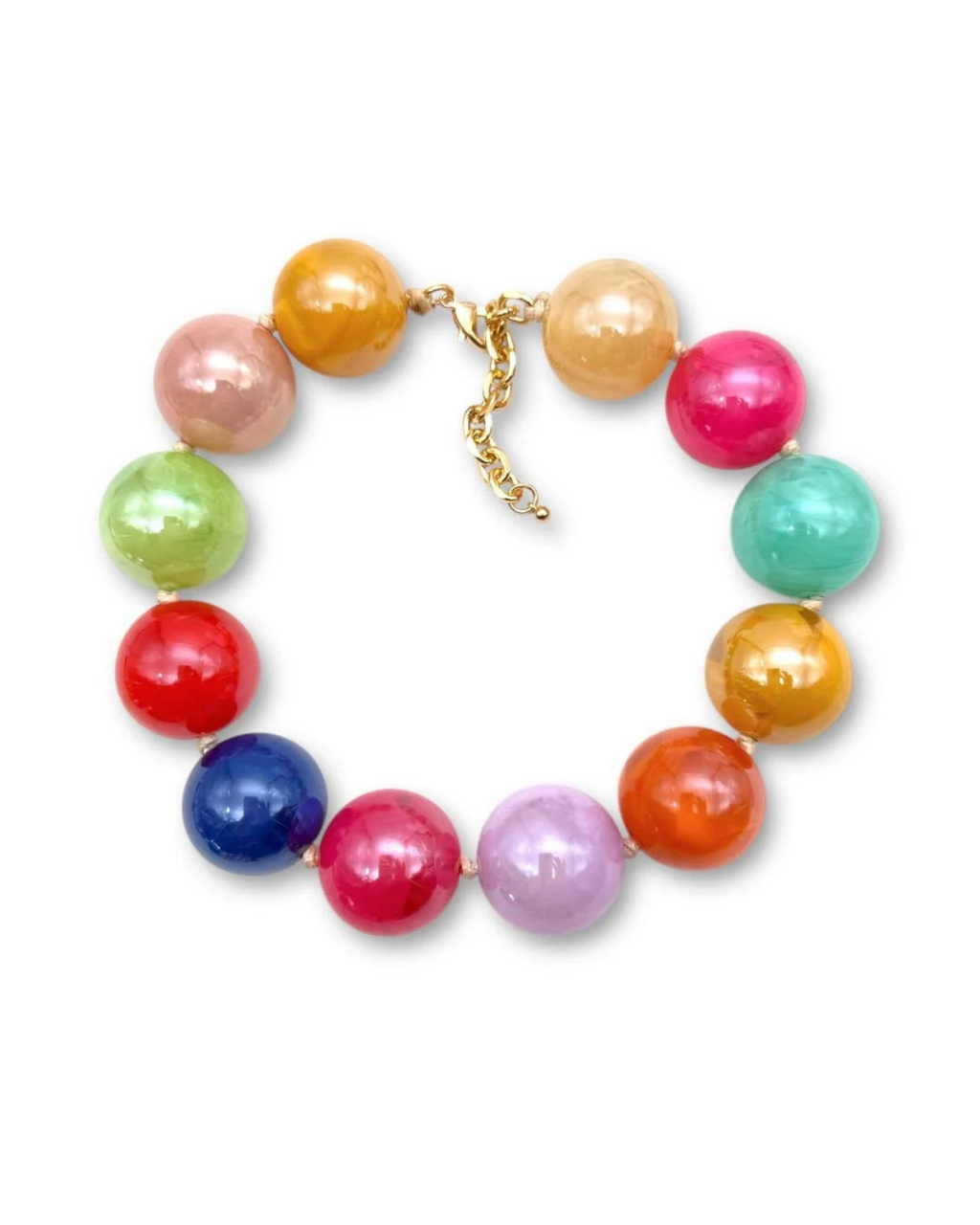 Colorful beaded necklace on a white background