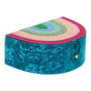 Colorful half-circle box with a textured blue base on a white background