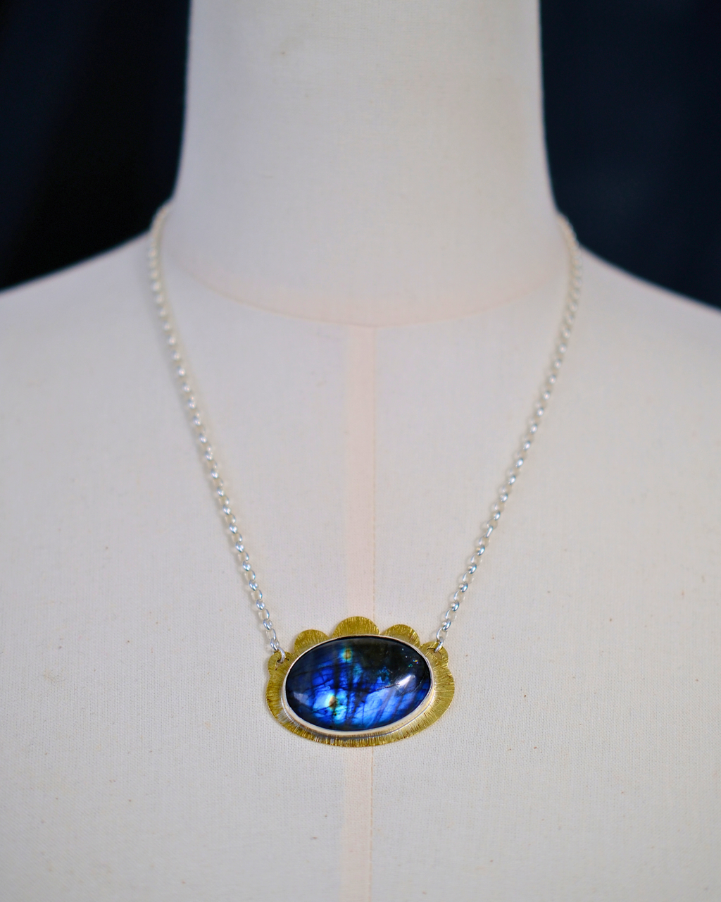 Space Flower Necklace - Silver, Brass & Labradorite