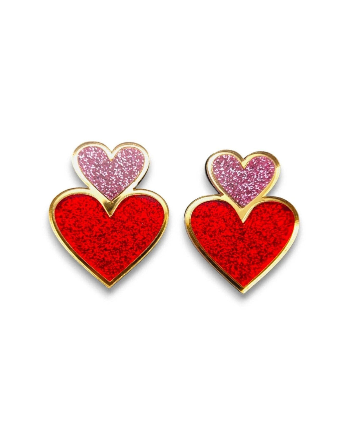 Acrylic Statement Stud Earrings - Deep Heart