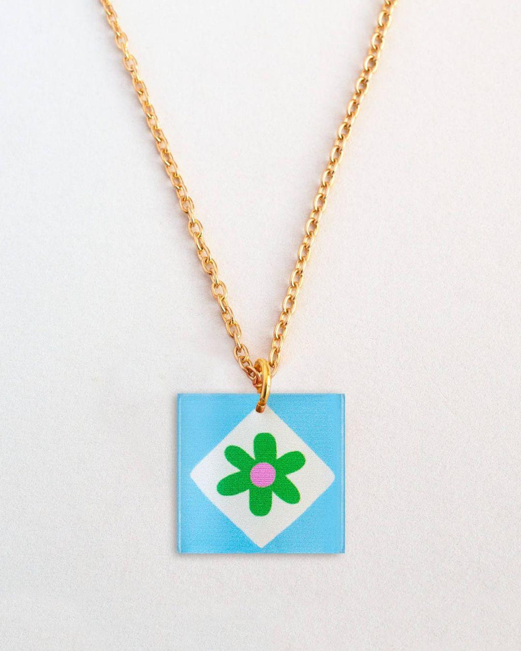 Charm Necklace - Floral Blue