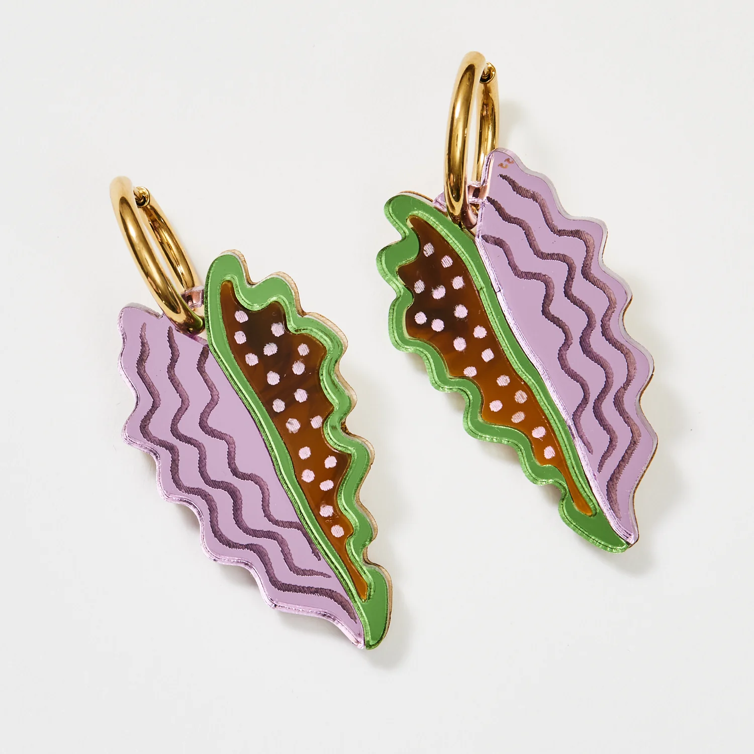 Big Leaf Earrings - Tan & Lilac
