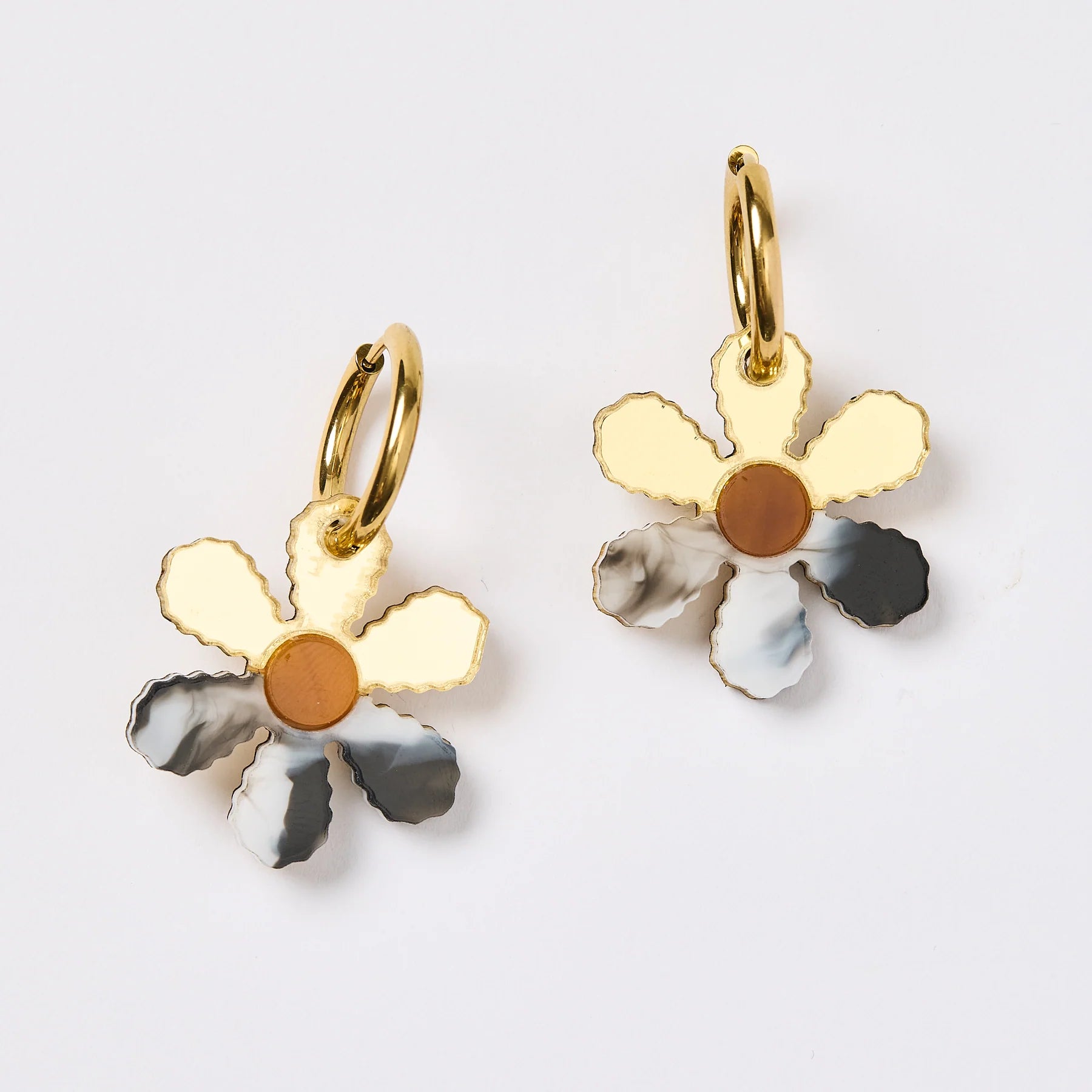 Daisy Hoop Earrings - Black Marble