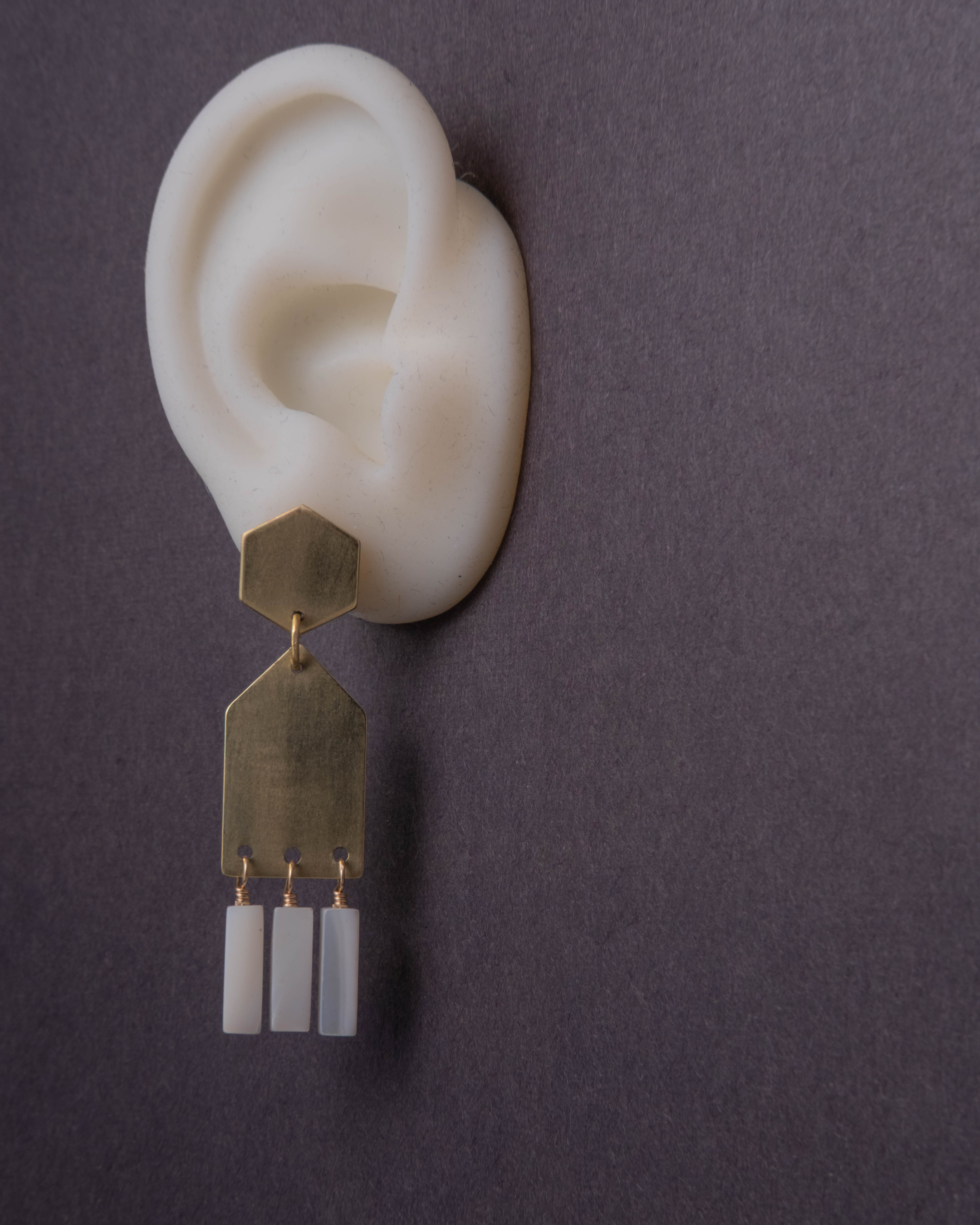 Hexy Stud Drop Earrings - Mother of Pearl