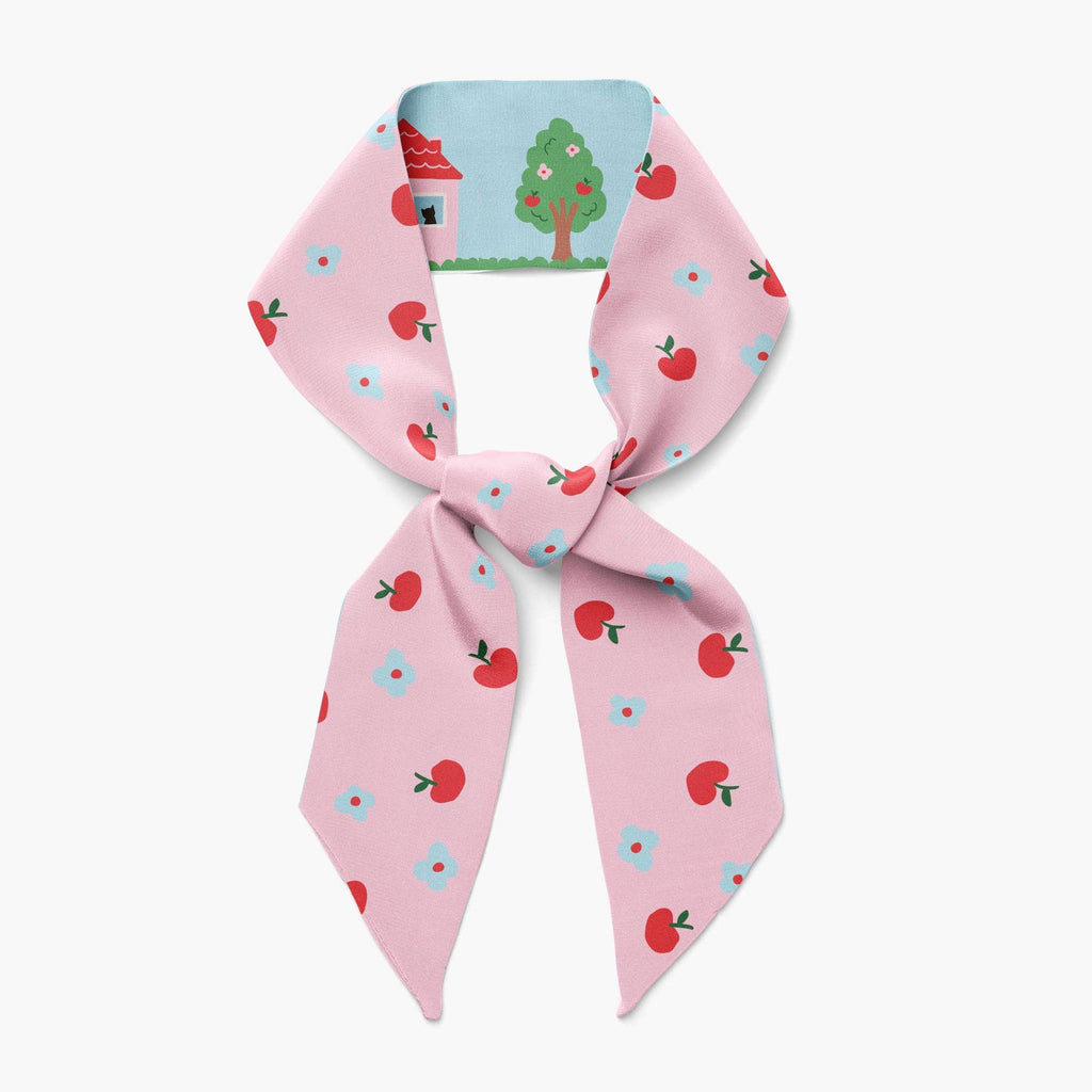 Twilly Ribbon Double Sided Silk Scarf - Houses & Apples