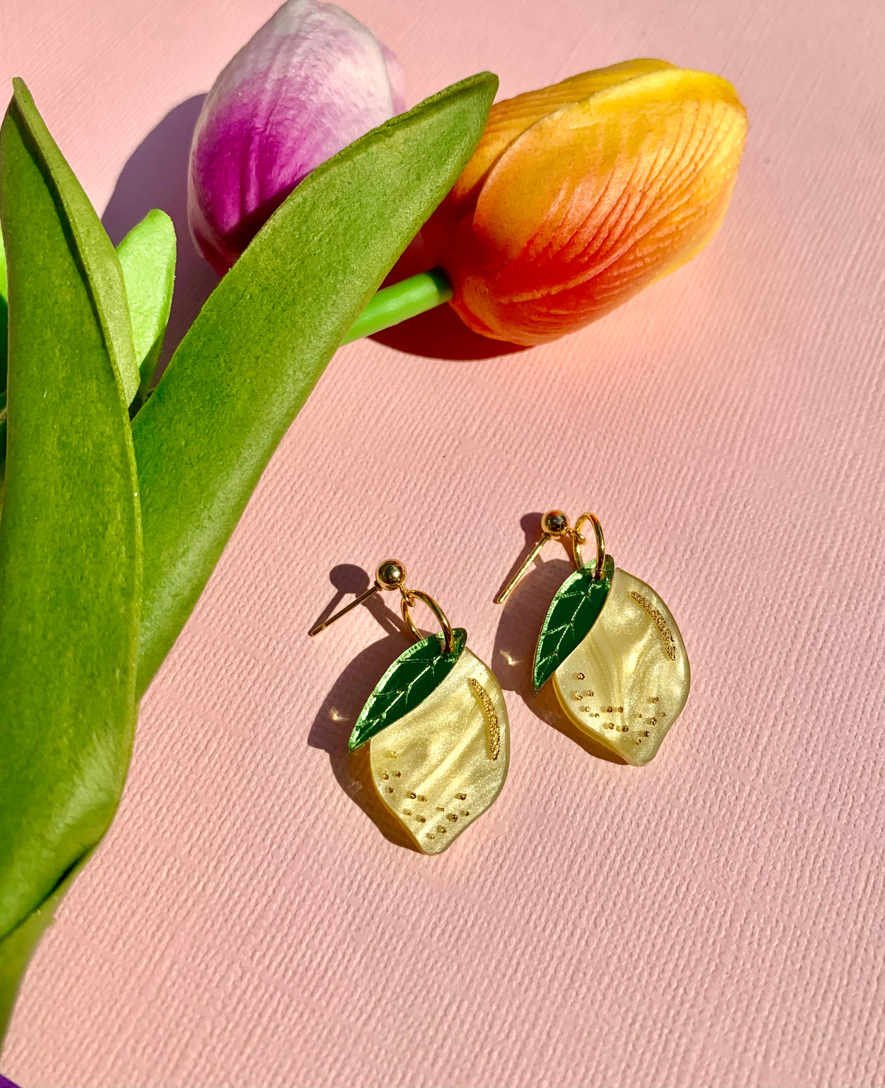 Acrylic Stud Drop Earrings - Little Lemons 