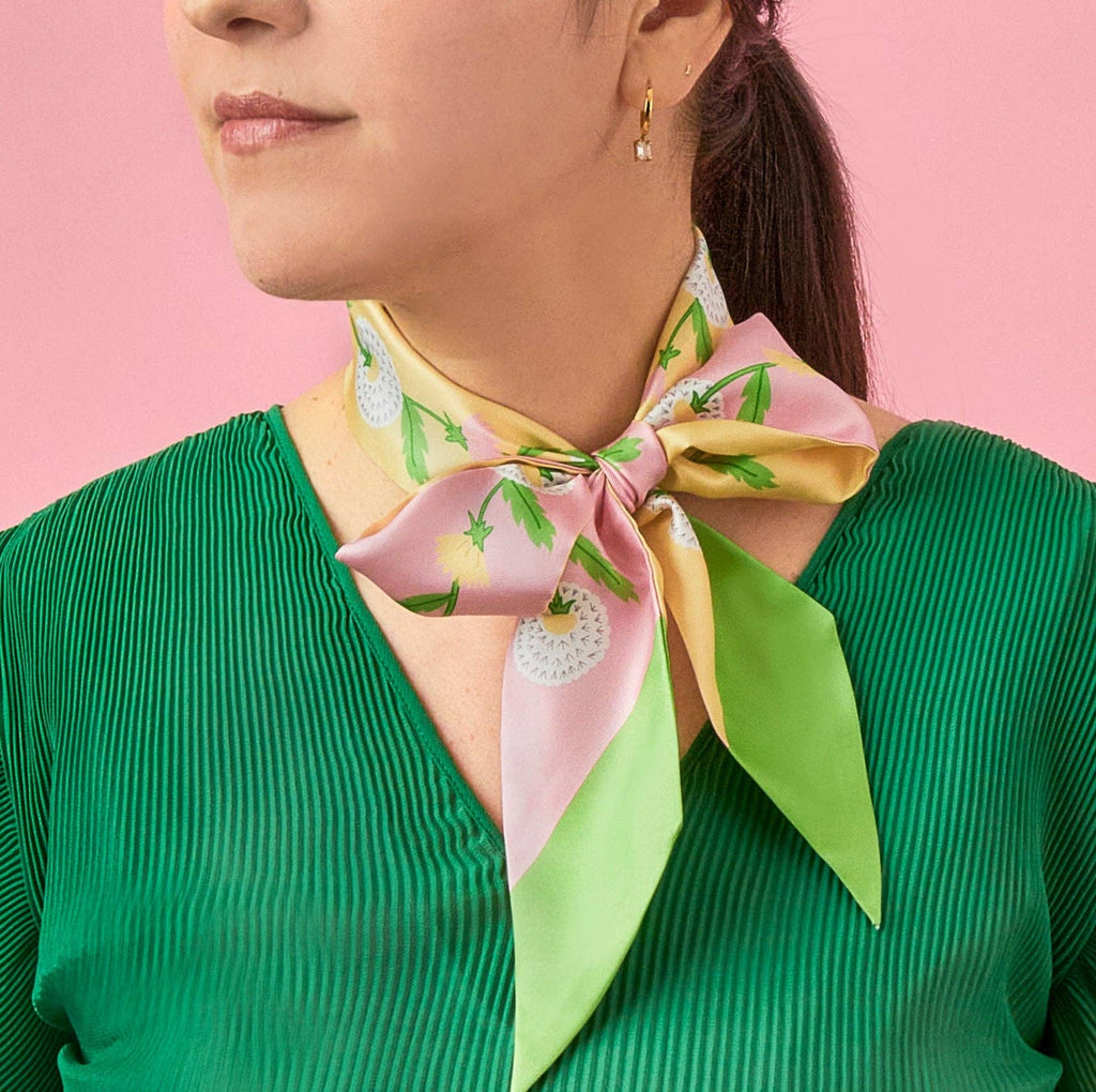 Twilly Ribbon Double Sided Silk Scarf - Dandelions
