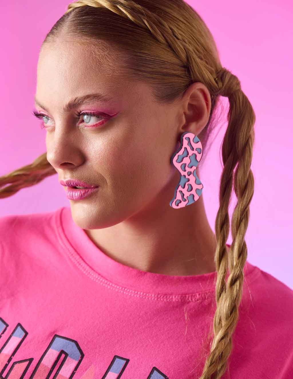 Acrylic Statement Stud Earrings - Leopardon Pink & Blue