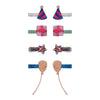 Set of colorful hair accessories including hair clips and headbands on a white background