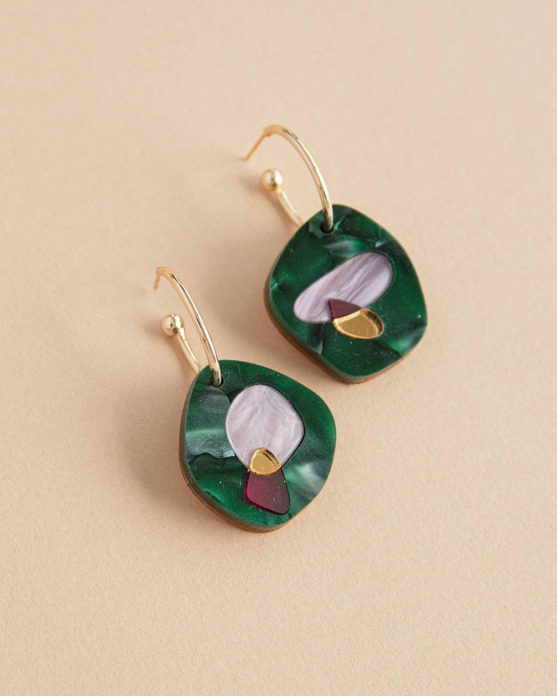 Puddle Hoop Earrings - Teal & Lilac
