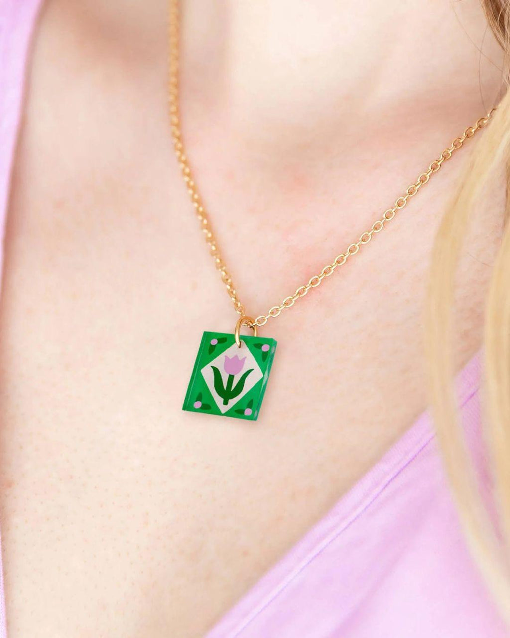 Charm Necklace - Floral Blue