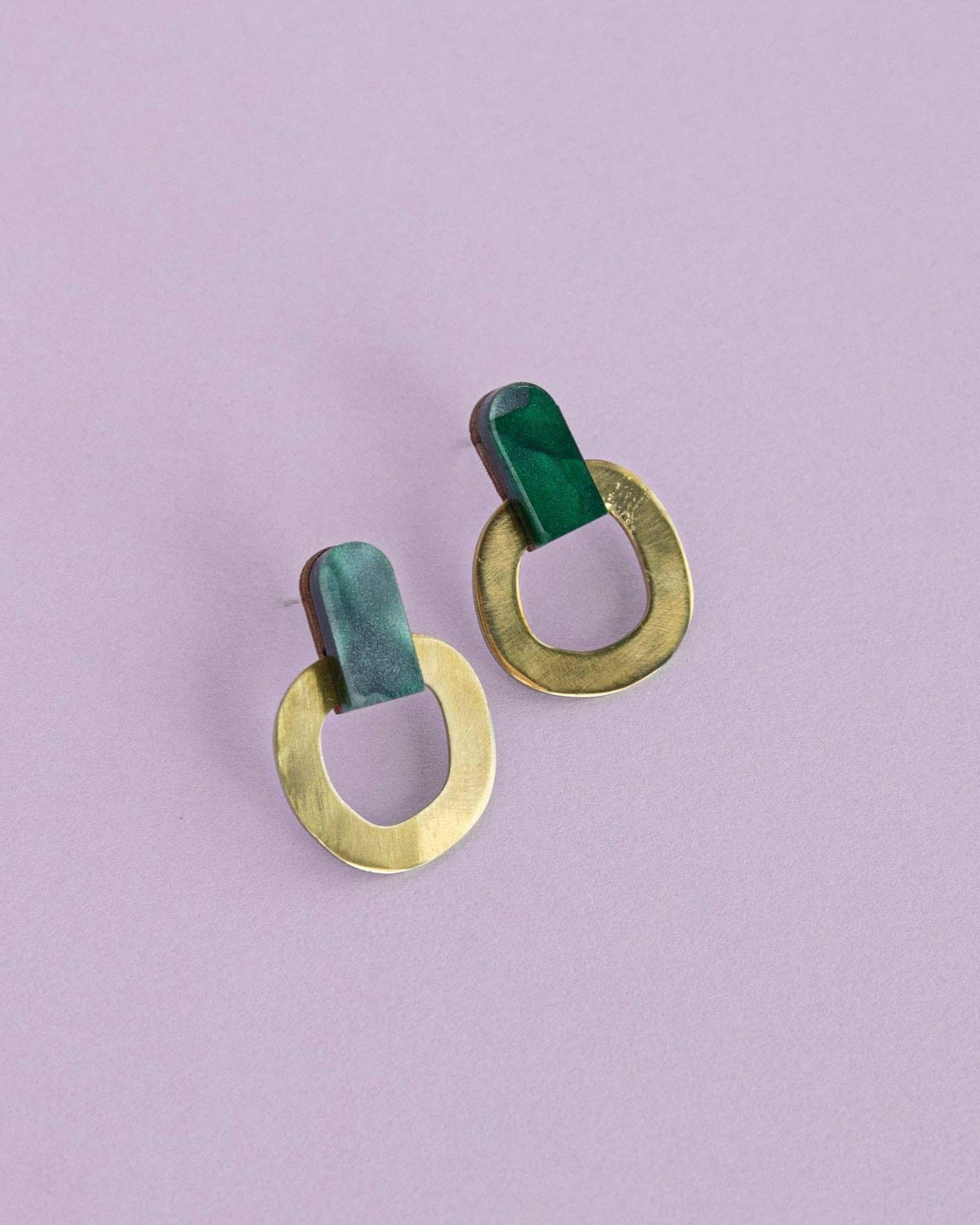 Around Brass Stud Earrings - Teal