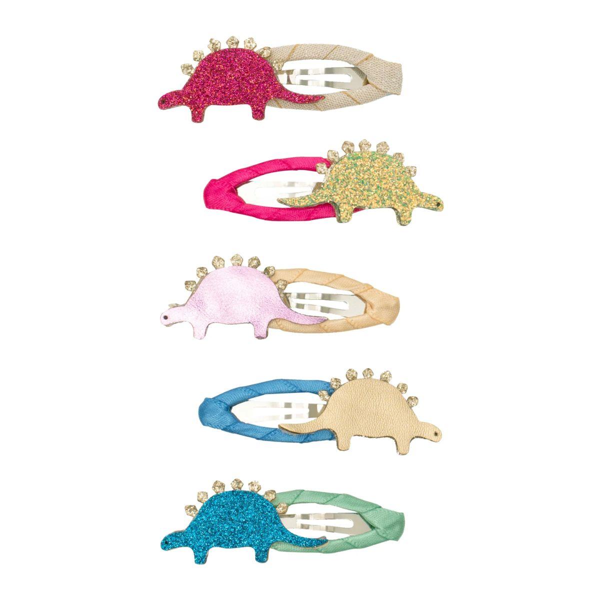 Set of colorful animal-shaped hair clips on a white background