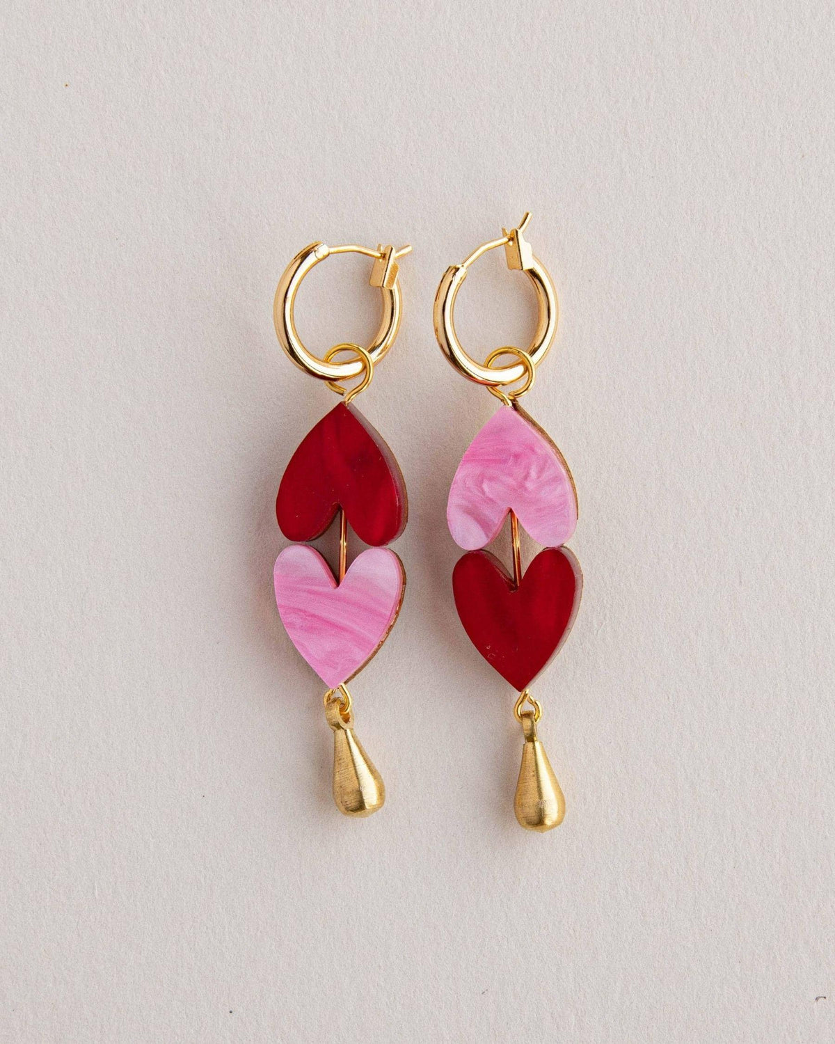 Queen of Hearts Drop Earrings - Pink & Cherry Red