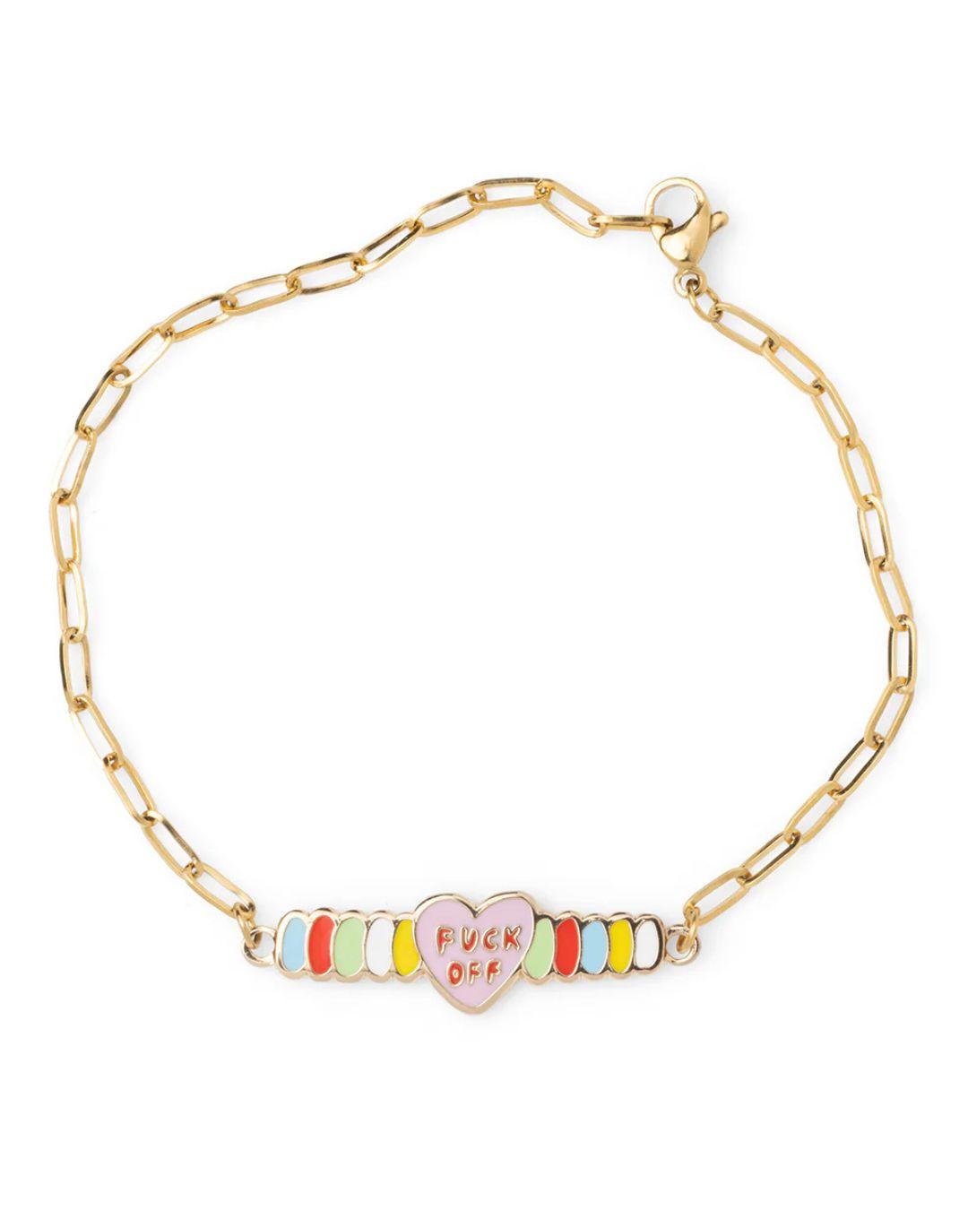 Gold Cloisonné Bracelet - F*ck Off Candy Heart