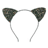 Black glittery cat ear headband on a white background