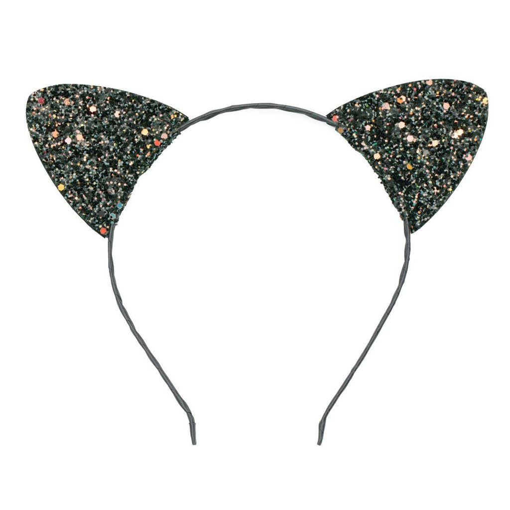 Black glittery cat ear headband on a white background