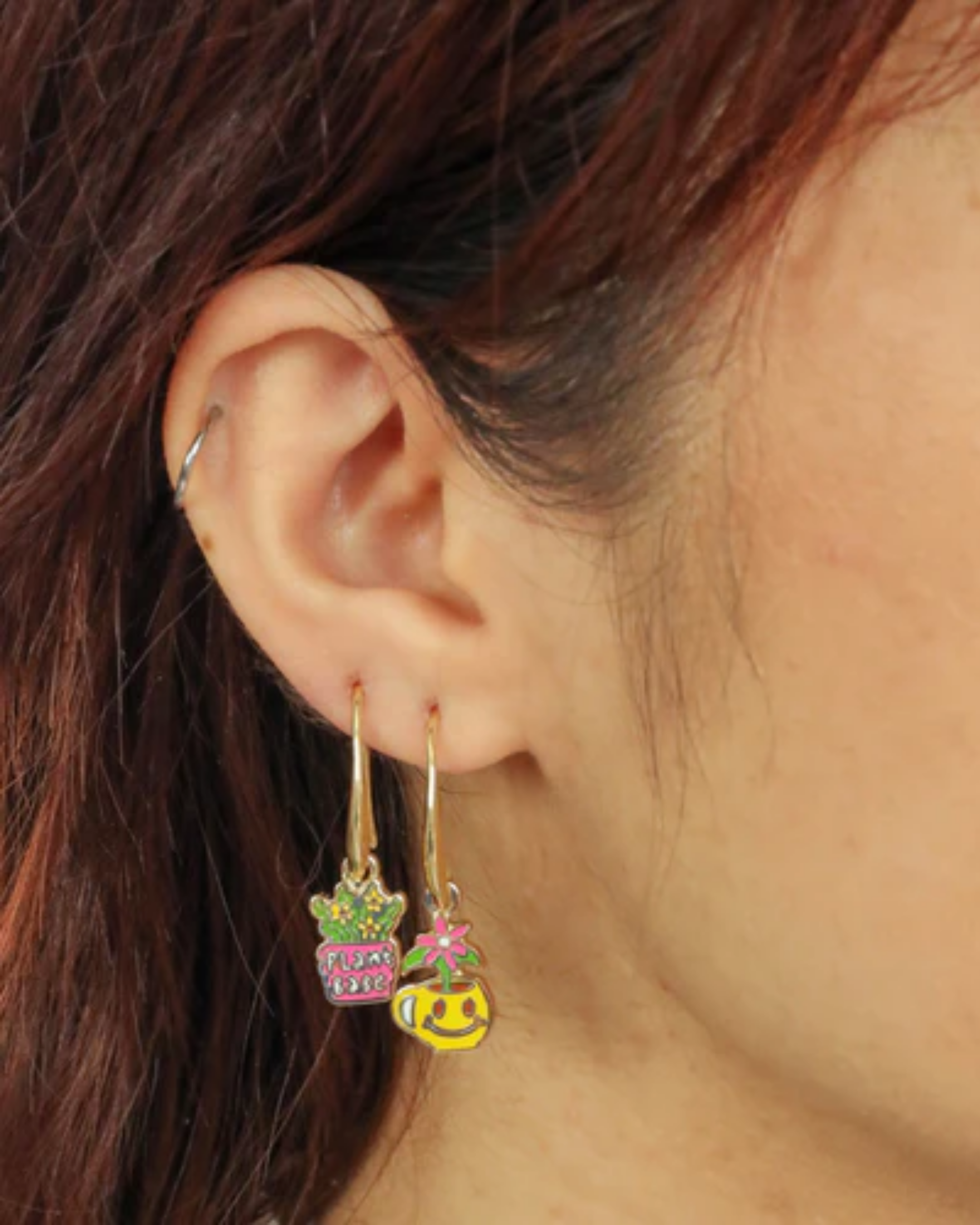 Asymmetrical Cloisonné Earrings - Plant Babe